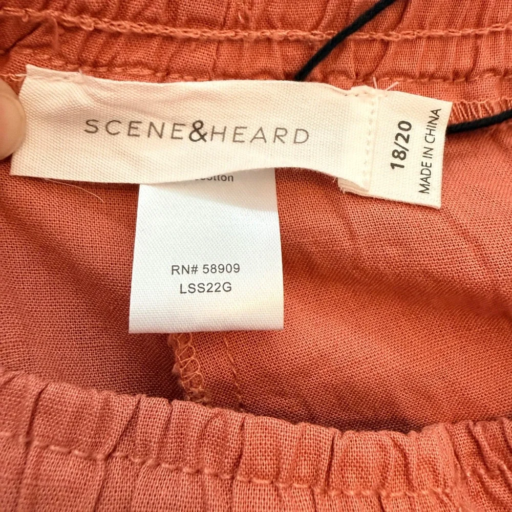 Scene & Heard Linen Blend Shorts Girls 18/20 Washed Coral Drawstring Utility NWT
